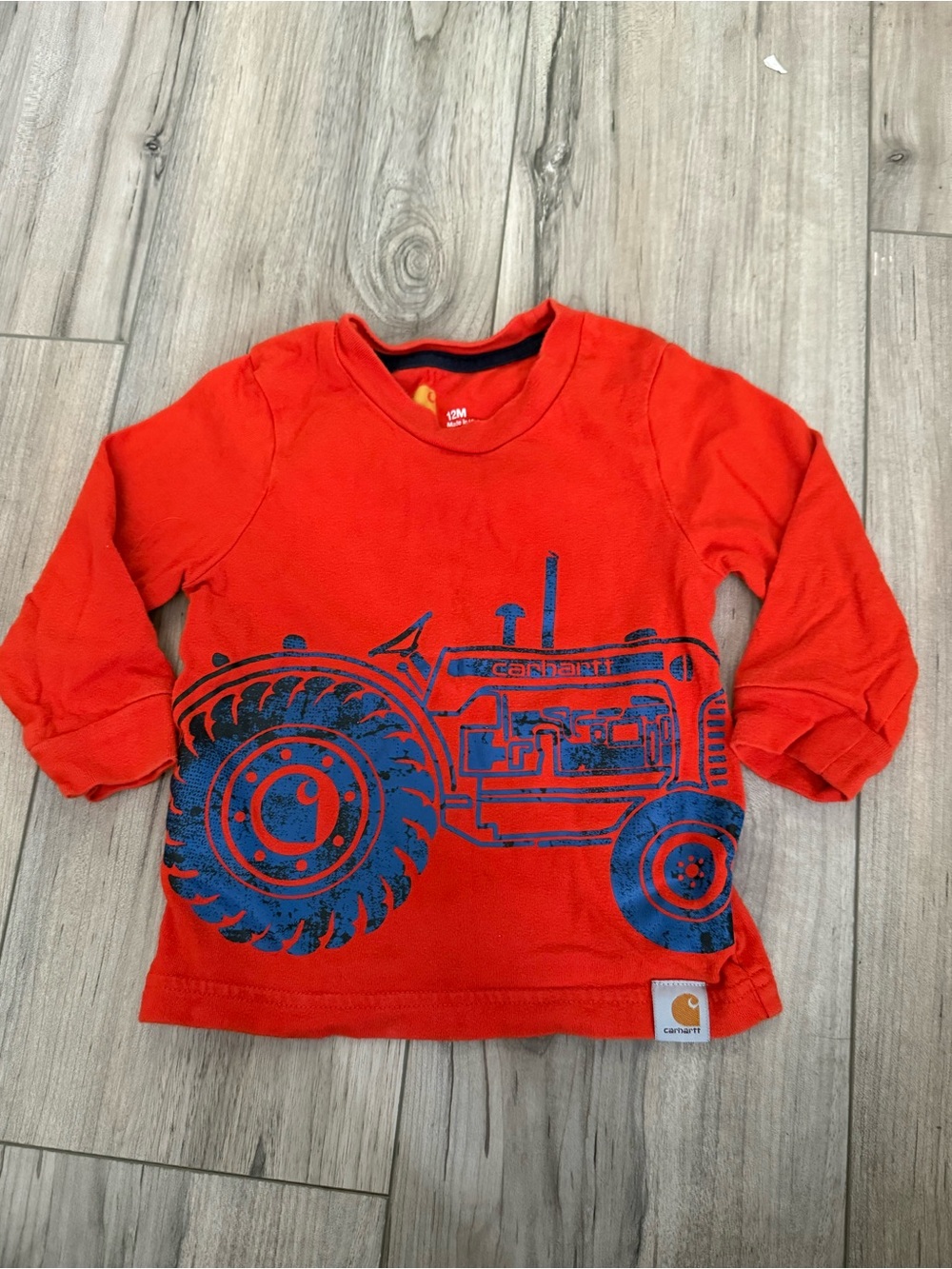 Carhart kids orange long sleeve with farm graphic t-shirt size 12 months